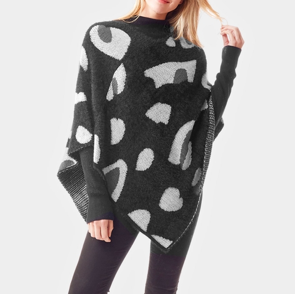 Black Leopard Print Animal Pattern Winter Poncho Fashion Statement Accessory - Picture 1 of 4